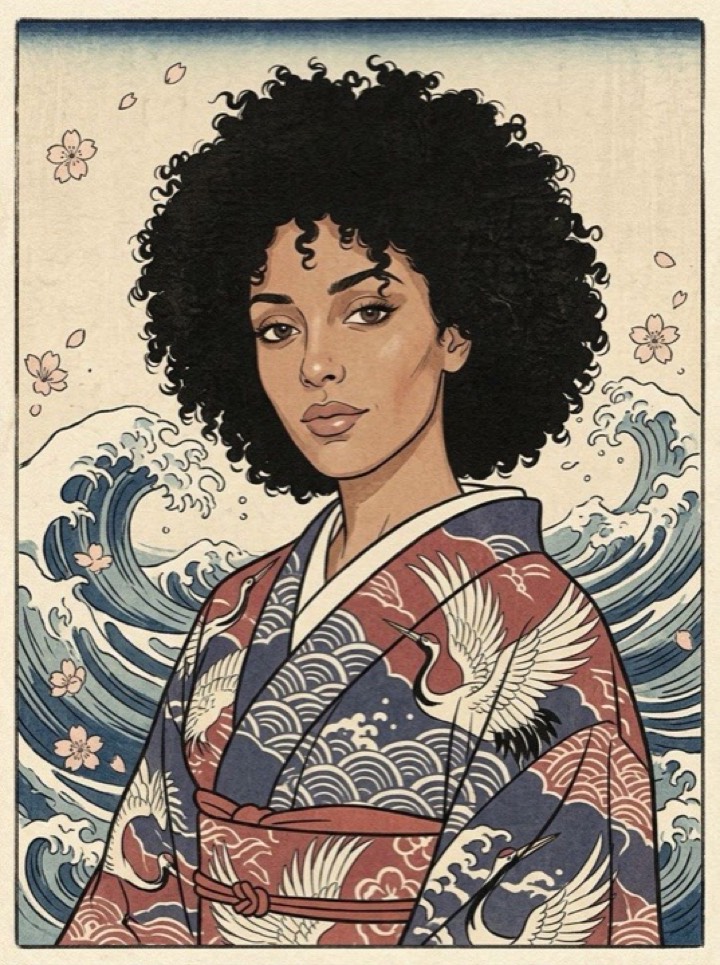 The same photo transformed with the Japanese Woodblock style in PicToon